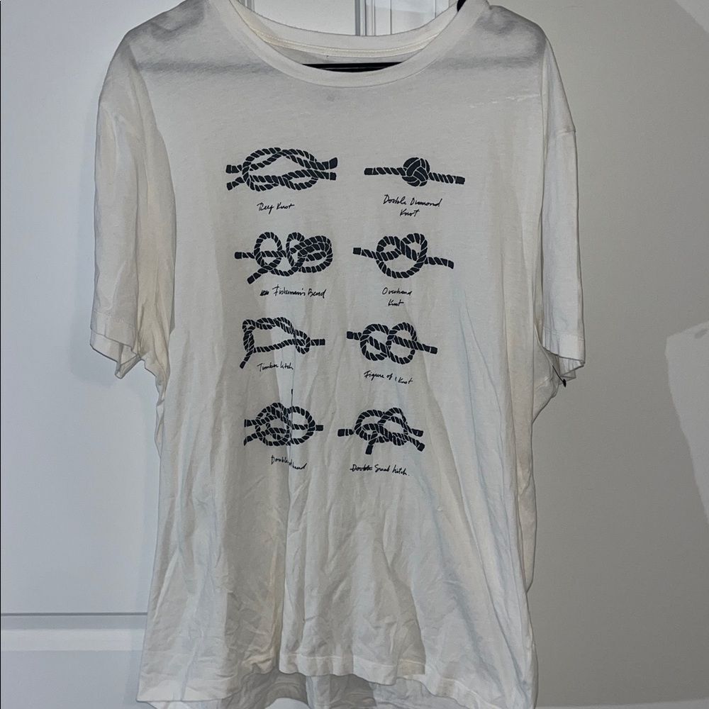 Retro J Crew sailboat yacht sailing sailor specialty knots T shirt XL White Blue